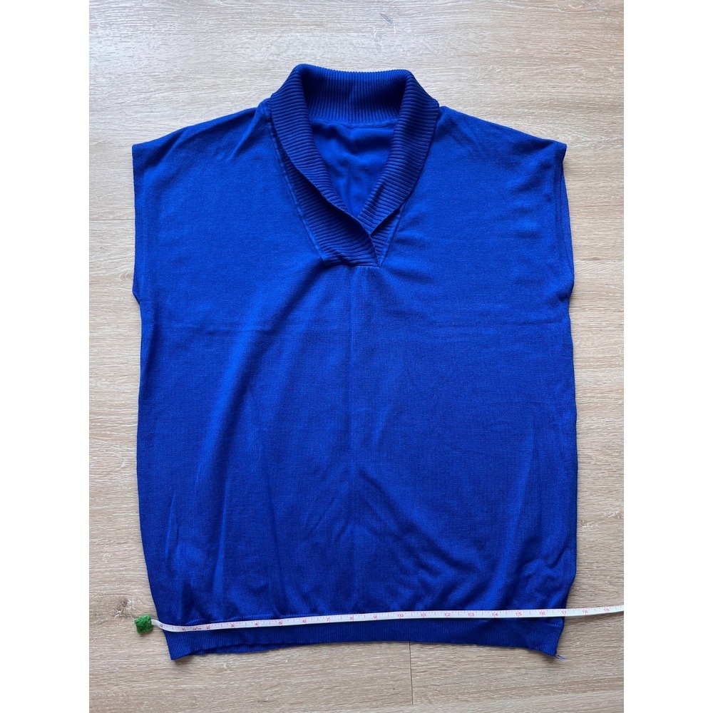 Women Sweater Vest Medium Royal Blue Sleeveless Viscose Ribbed Knit Shawl Collar
